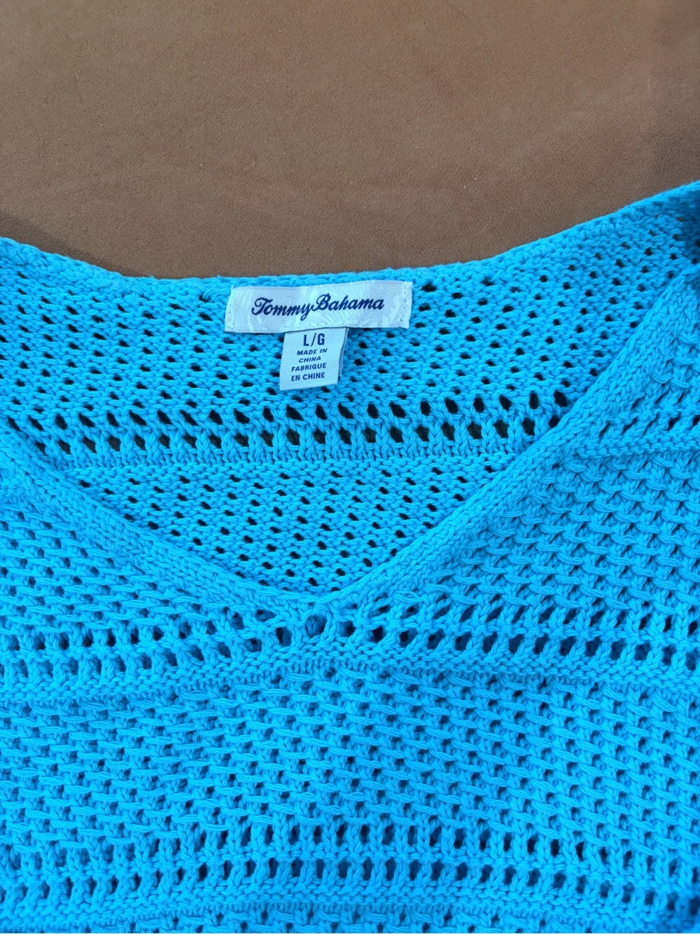 Tommy Bahama Women’s Aqua Open-Knit V-Neck Sweater